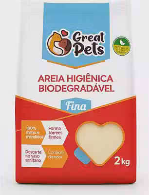 Areia Biodegradável De Milho E Mandioca Fina Great Pets 2kg