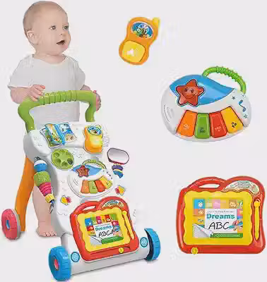 Andador Didático Educativo Bebê Infantil Centro de Atividades com Lousa Magnética, Teclado Musical e Brinquedos Interativos – Estimula os Primeiros Passos a partir 06 meses