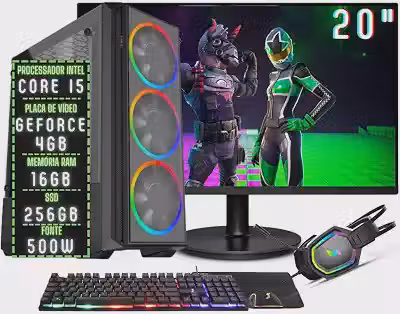 PC Gamer Completo 3green Play Intel Core i5 16GB RAM Placa de vídeo Geforce 4GB SSD 256GB Monitor 20' 75Hz Fonte 500W 3GP-031 Windows 10
