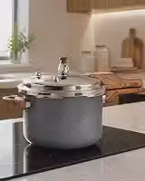 Panela de Pressão Indução Antiaderente Cerâmica 4,2L Grafite com Cabo Amadeirado, Fundo de Indução, Tampa Inox e Sistema de Segurança