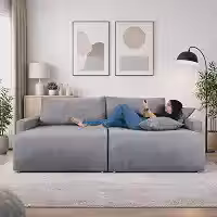 Essencial Estofados Sofá Cama Retrátil Milão com Almofadas Soltas, Linho, 2,20m, Moderno, 3 Lugares (Cinza)