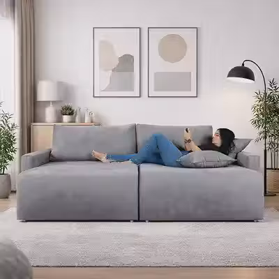 Essencial Estofados Sofá Cama Retrátil Milão com Almofadas Soltas, Linho, 2,20m, Moderno, 3 Lugares (Cinza)