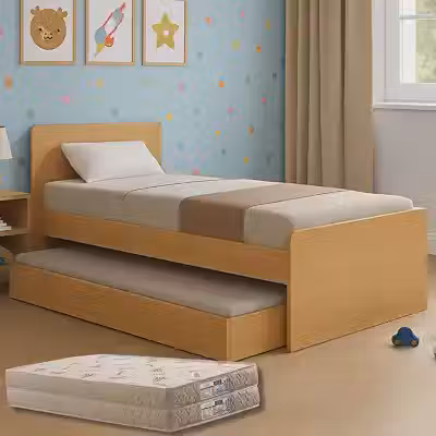 Bicama Solteiro Bibox Cama com Auxiliar e Colchões Premium Bordado (Colchões D33, Cinamomo)