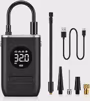 Calibrador Compressor Bomba de Ar Portátil Digital Mini Premium Recarregável Lanterna LED | Para Encher Pneus Carro, Moto, Bicicleta, Bola e Piscina Inflável