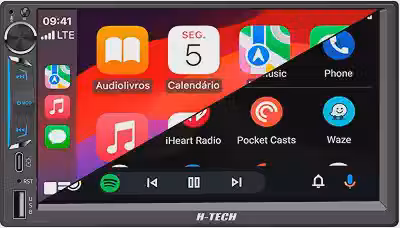 HT-5125CA CENTRAL MULTIMÍDIA MP5 TELA IPS 7' COM BOTÃO, FM, USB-A, USB-C, BLUETOOTH, ESPELHA ANDROID E IOS, CARPLAY E ANDROID AUTO COM OU SEM FIO