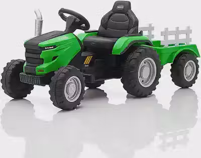 Trator Elétrico Infantil 12V Controle Remoto Som Luz e Carreta (Verde)