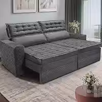 Cama inBox Sofá 4 Lugares Cielo com Assento Retrátil, Encosto Reclinável em Suede Velusoft, Cinza, 230cm Largura, 105cm Profundidade, 100cm Altura