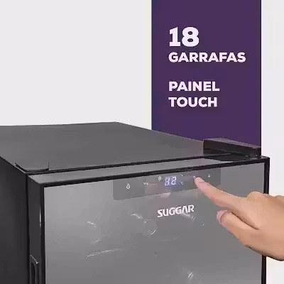 SUGGAR ADEGA CLIMATIZADA CANNES 18 GARRAFAS PAINEL TOUCH PRETA 220V AD1812PT