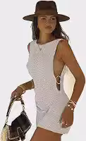 Vestido Saida de Praia e Piscina Feminino Com Detalhes em Argolas Tendência Verão