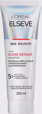 L'Oréal Paris Elseve Bond Repair Shampoo Reparação Molecular com Ácido Cítrico, Limpeza Suave Sem Sulfato, Reconstrói Ligações e Devolve Força aos Cabelos Danificados, 250ml
