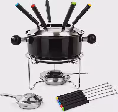 Conjunto Kit Fondue Aço Inox 10 Peças Chocolate Queijo Carne Jantar Romântico