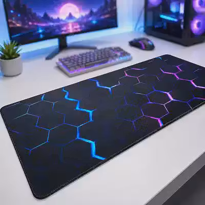 Mouse Pad Gamer Premium Extra Grande 80x30 Antiderrapante Impermeável Hexagonal Setup Neon