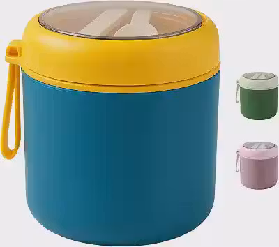 Pote Térmico Infantil Adulto - AçoInox Parede Dupla Isolamento, 530ml, Livre de BPA, Talheres Integrados, 3 horas Alimento Quente, Alimentos, Frutas, Papinha do Bebê Multi Funcional (Azul Marinho)