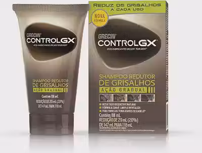 Grecin Control GX Shampoo Redutor de Grisalhos, Ação Gradual, Aparência Natural, Para Todas as Tonalidades de Cabelo, 118 ml