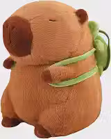 Brinquedo De Pelúcia Capivara Com Mochila Tartaruga Fofo 23cm Capybara Filó