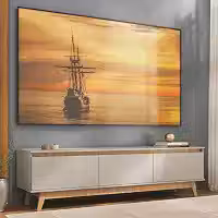 Multimóveis Rack para TV até 80 Polegadas 180cm 3 Portas Retrô MP1103 Off White/Madeirado