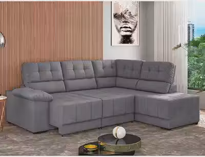 Besthouse Sofá de Canto 5 Lugares Firenze Retrátil e Reclinável em Suede Veludo, Cinza, 246x210x100 cm