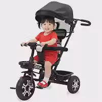 Triciclo Infantil com Alça e Capota Atentu Motoca Passeio com Empurrador (Preto)
