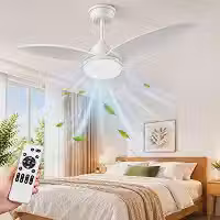 ANTUVI Ventilador de Teto com Luz LED e Controle Remoto, 6 Velocidades, 3 Tons de Iluminação, Motor Silencioso Reversível, Timer e Função de Memória, para Quarto e Sala, Branco