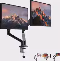 Suporte Duplo para Monitores 13-32 Polegadas com Pistão a Gás, Articulado 360° - Ajuste de Altura, Inclinação e Rotação, VESA 75/100mm, Organizador de Cabos, Suporte Mesa/Perfurado​​