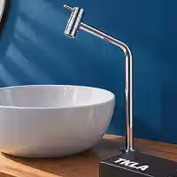 Torneira Banheiro Cuba Bica Alta Bancada Aço Inox Cromada Para 45 Lavabo 1/4 de Volta TKLA