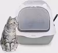 Caixa de Areia Sanitbox para Gatos, Banheiro Fechado com Porta, Inclui Pá Higiênica (Cinza)