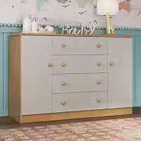 Cômoda Infantil 125cm 2 Portas e 4 Gavetas Encanto Multimóveis Mp4450 Madeirado/off White