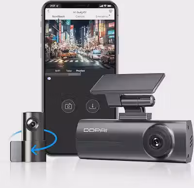 DDPAI N1 Câmera Veicular Dupla 1296P + 1080P com Wi-Fi, Câmera para Carro com Visão Noturna, Sensor G, Gravação em Loop e Modo Estacionamento 24h, Supercapacitor (Cartão SD Não Incluído)