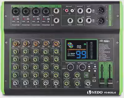 Mesa de Som Profissional Multifuncional de 6 Canais com 100 Efeitos de Reverb, Phantom Power de 48 V, Bluetooth e Conexão Telefônica Sem Fio para Ao Vivo/Karaokê/Gravação