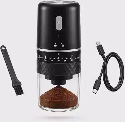 Moedor de Café Elétrico Portátil Sem Fio, Rebarba Cônica de Cerâmica com 40 Níveis de Moagem do Espresso ao Cold Brew, Recarregável USB-C, Silencioso, Desliga Sozinho, Moedor de Grãos Preto
