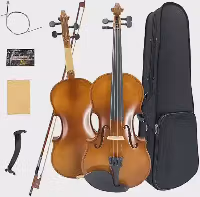 Violino 4/4 para iniciantes e adultos, madeira maciça de tamanho completo com acabamento fosco, kit completo com estojo e arco de pau-brasil