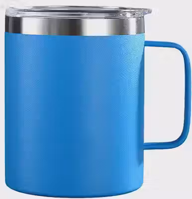 Caneca Xícara Térmica de Aço Inox, 360ml, Tampa com Isolamento a Vácuo, Camada Dupla (Azul Claro)