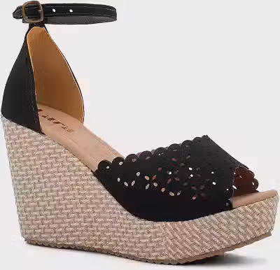 Sandália Anabela Plataforma Feminina Salto de 10 cm Tira no Tornozelo Fivela Ajustável Confortável