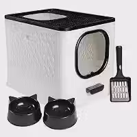 Caixa De Areia Fechada Sandbox Premium Para Gatos Jelplast Completa (Branca)