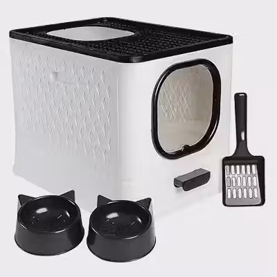 Caixa De Areia Fechada Sandbox Premium Para Gatos Jelplast Completa (Branca)