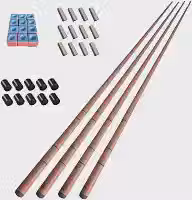 4 Tacos Bar Sinuca Snooker Ipê 1.45m Kit Giz 10 Virolas