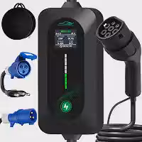 Carregador Carro Elétrico Portátil, 7KW Carregador de Ev com 10 Proteções, Ajuste de Corrente 8A-32A, para Carro Elétrico, 110/220V (5M)