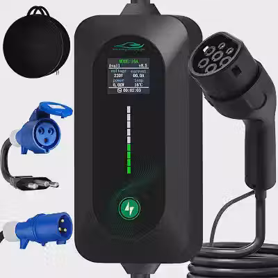 Carregador Carro Elétrico Portátil, 7KW Carregador de Ev com 10 Proteções, Ajuste de Corrente 8A-32A, para Carro Elétrico, 110/220V (5M)