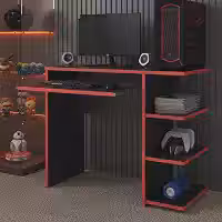 Mesa Escrivaninha Para Computador Escritório Pc gamer (preto/vermelho)