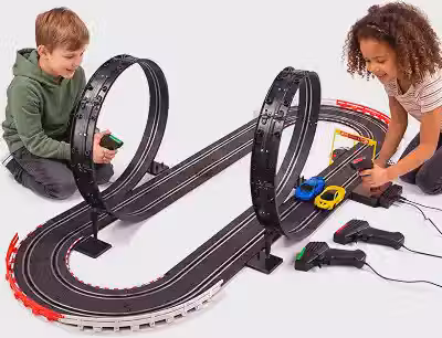 Pista Autorama Elétrica 2 Loopings, 2 Carrinhos e Contador de Voltas
