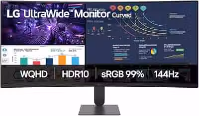 Monitor LG UltraWide, Tela VA de 34' 2K WQHD, Curvatura 1800R 144Hz, Tempo de resposta de 5ms (GtG), Compatível com AMD FreeSync Premium, HDR 10, 2x HDMI, Preto, – 34U620B