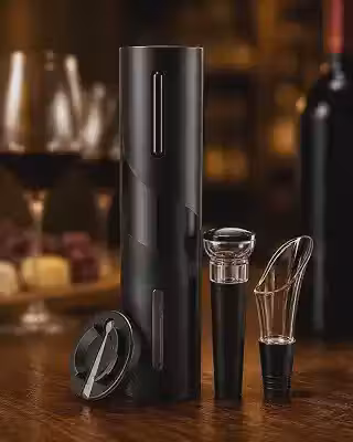 Kit Abridor Elétrico de Vinho a Pilha com Acessórios, Saca Rolhas Automático para Garrafas, Cortador de Lacre, Dosador e Tampa Conservadora para Bar, Cozinha, Jantar e Presente