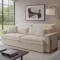 Sofá Cama, Retrátil e Reclinável Dubai, Tecido Linho, Molas Ensacadas, 1,90m. (Cru)