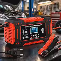 Carregador de Bateria Inteligente 12V 6A Premium Bivolt Display Digital para Carro Moto Caminhão com Proteção Contra Sobrecarga Curto e Superaquecimento