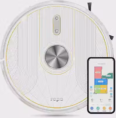 Robô Aspirador Ropo Glass 5 Limpeza inteligente 4 em 1 com esterilização por LED UV tecnologia LIDAR
