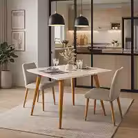 Mesa De Jantar Quadrada Tampo Laqueado Pequena Para 4 Lugares Sala De Jantar Cozinha Apartamento 90x90cm Pés Palito Em Madeira Maciça Estilo Retrô Domus