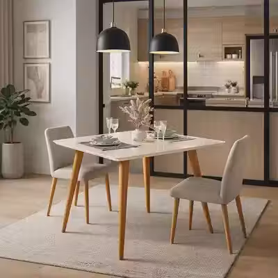 Mesa De Jantar Quadrada Tampo Laqueado Pequena Para 4 Lugares Sala De Jantar Cozinha Apartamento 90x90cm Pés Palito Em Madeira Maciça Estilo Retrô Domus