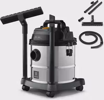 Aspirador água pó Electrolux função sopro compacto liquidos quimicos inox 1800W 20L total 15L util protetor termico GT20i 220v
