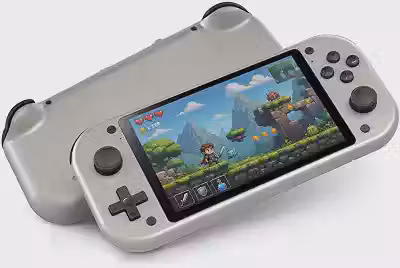 Console Portátil Retrô Gamer com Tela IPS HD de 4,3 Polegadas, Processador Quad-Core, Compatível com Diversos Emuladores Clássicos, Expansão por Cartão TF até 128GB, Recarga USB-C, Cor Cinza