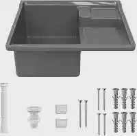 Tanque Lavar Roupa Lavanderia Kit Completo 30L Plástico de Parede Com Esfregadeira Lateral EJV SHOOP Cinza
